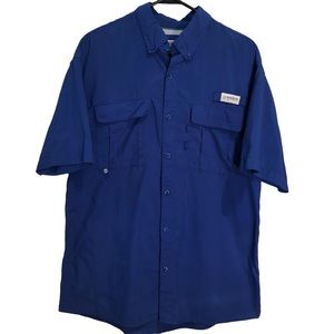 Magellan mens sz Med outdoor sport fishing shirt pockets back vent blue